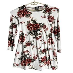 TMG Dress Womens Size M Red White Floral Long Sleeve A Line Made in USA